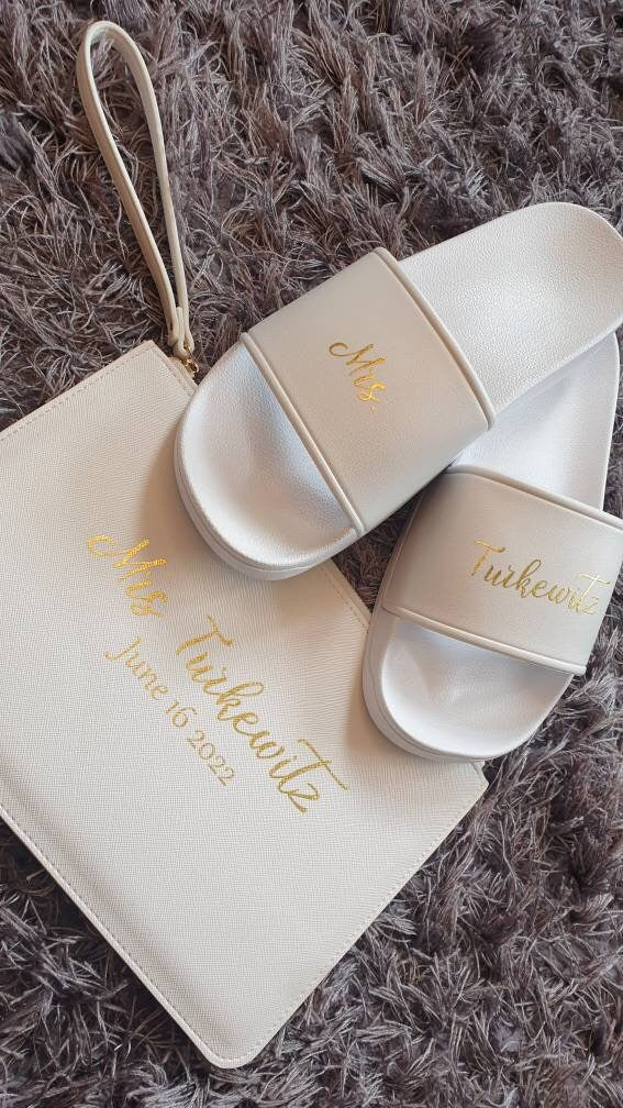 Personalised Bride White Sliders | Wedding Sandals | Flip Flops | Summer | Footwear | Honeymoon | Bride To Be Gift | Irish| Ireland