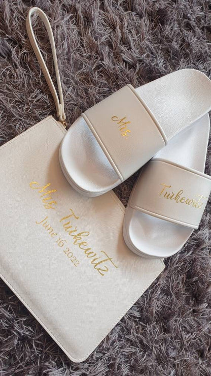 Personalised Bride White Sliders | Wedding Sandals | Flip Flops | Summer | Footwear | Honeymoon | Bride To Be Gift | Irish| Ireland
