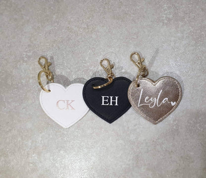 Personalised Heart Keyring, Hand Bag Charm, Custom Key chain, Name, Inital, Monogram, Bag Clip, PU Leather, Car Keys, Ireland, Irish