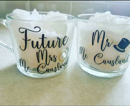 Engagement Gift, Wedding Gift, Mr & Mrs Personalised Tea Coffee Glasses, Wedding Present, Couples Mugs, His and Hers, Ireland, Irish