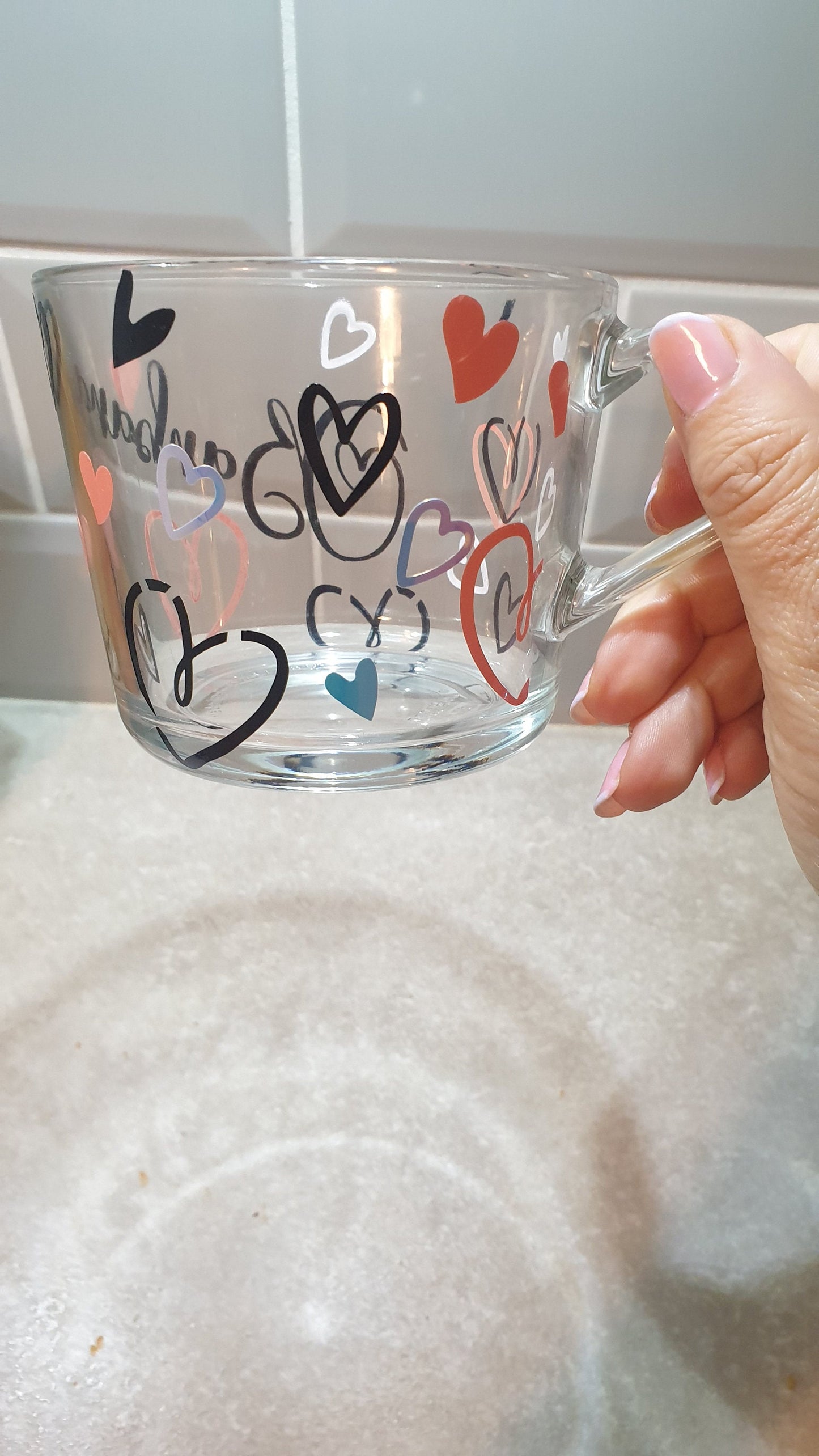 Heart Personalised Tea Coffee Glasses, Name and Love Hearts, Coffee Lovers Gift, Custom Mug, Mothers Day Gift, For Mum, Ireland, Irish