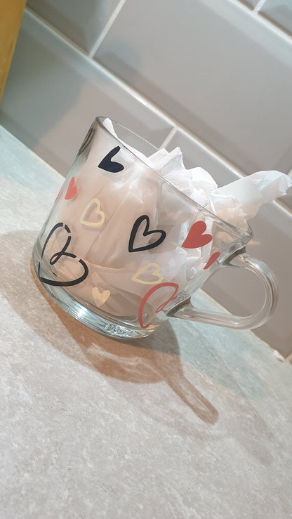 Heart Personalised Tea Coffee Glasses, Name and Love Hearts, Coffee Lovers Gift, Custom Mug, Mothers Day Gift, For Mum, Ireland, Irish