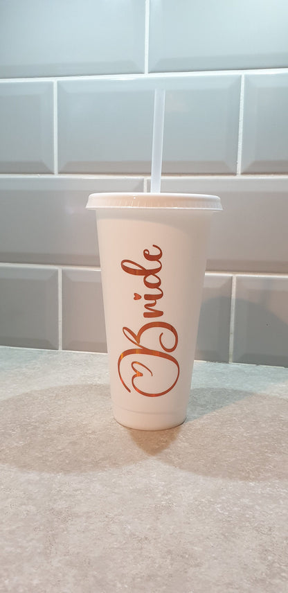 Personalised Bride Tumbler, White Cold Cup, Hen Party Gift, Bride To Be Present, Custom Straw Cup, Bridal Accessories, Wedding, Ireland
