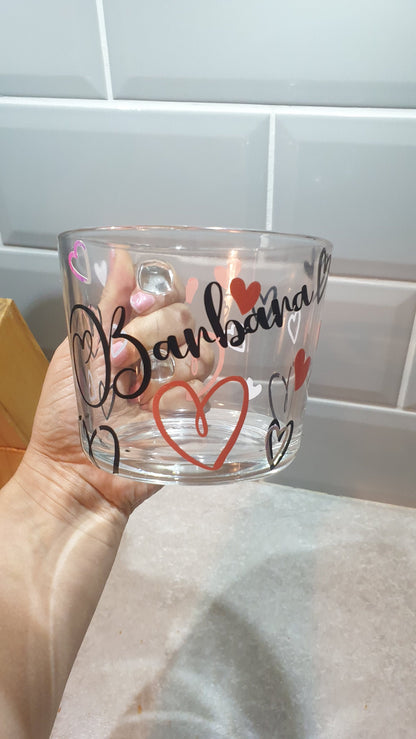 Heart Personalised Tea Coffee Glasses, Name and Love Hearts, Coffee Lovers Gift, Custom Mug, Mothers Day Gift, For Mum, Ireland, Irish