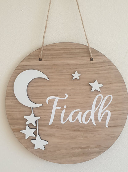 Baby Name Plaque | 20cm Round Sign | Nursery Decor | Personalised | Hanging Decoration | Custom Gift | Baby Boy | Baby Girl | Irish |Ireland