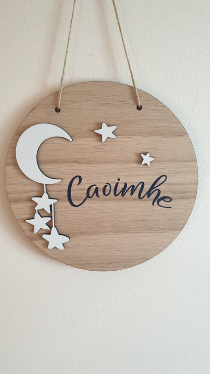 Baby Name Plaque | 20cm Round Sign | Nursery Decor | Personalised | Hanging Decoration | Custom Gift | Baby Boy | Baby Girl | Irish |Ireland