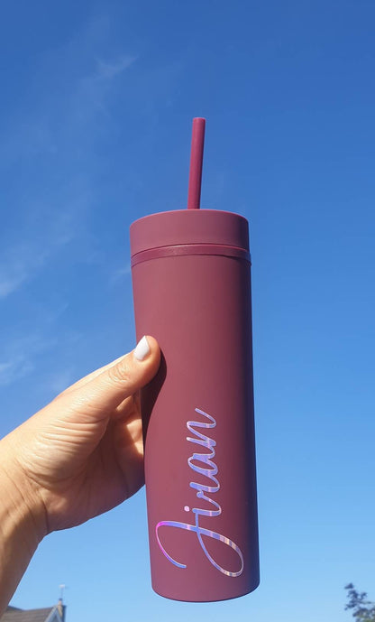 Personalised Skinny Tumbler, Teacher Gift 16oz Straw Cup With Lid, Reusable Cup, Hen Party Prop, Gift for Friend,  Ireland, Irish Language