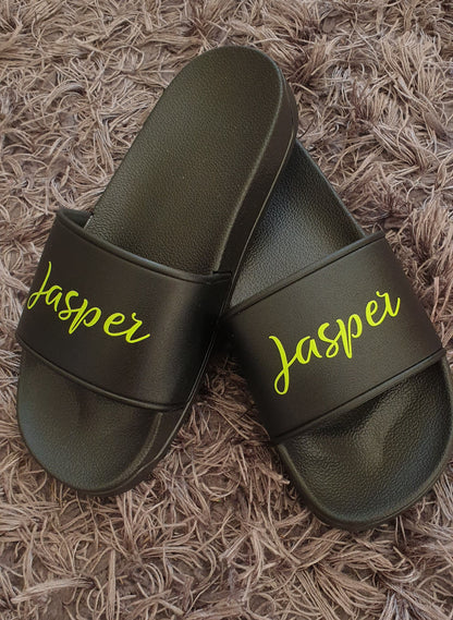 Personalised Childrens Black Sliders | Kids Shoes | Sandals | Flip Flops | Summer | Footwear | Toddler | Boys | Girls | Unisex | Ireland