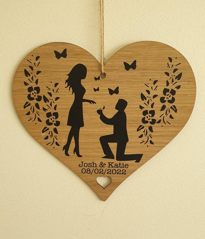 Engagement Gift | Present for Engaged Couple | Heart Plaque | Proposal Keepsake | Personalised | Hanging Decoration | Custom | Irish Ireland