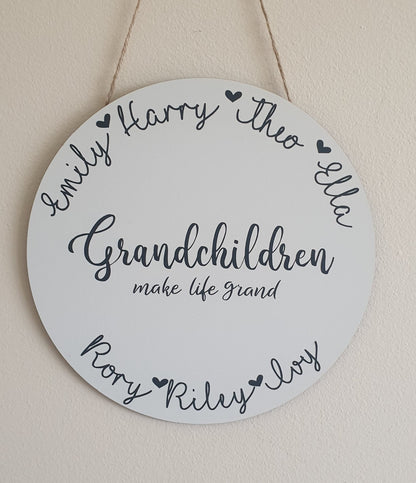 Personalised Round Grandchildren Sign | Grandparents | Plaque | Custom | Hanging Sign | Wooden | 20cm | Mothers Day Gift | Irish | Ireland