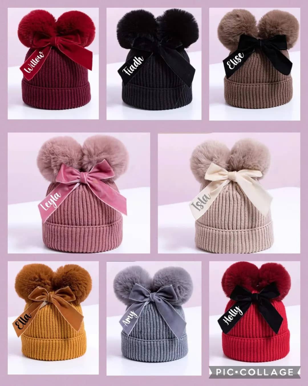 Girls Brown Pom Pom Hat, Personalised Hat, Double Bobble Hat, Toddler Christmas Gift, Knitted Winter Hat With Bow, Ireland, Irish