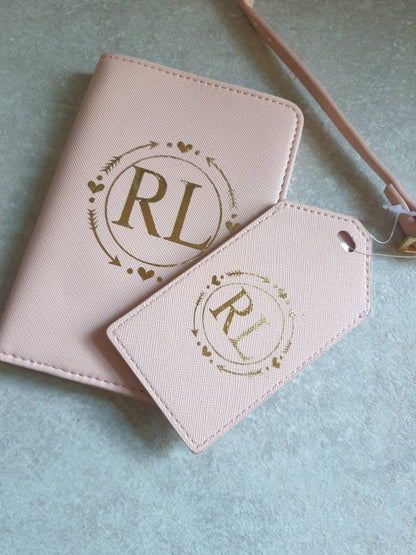 Personalised Initial Passport Cover And Luggage Tag Set | Passport Holder | Travel Gift | Holiday | Heart Monogram | Custom | Ireland Irish