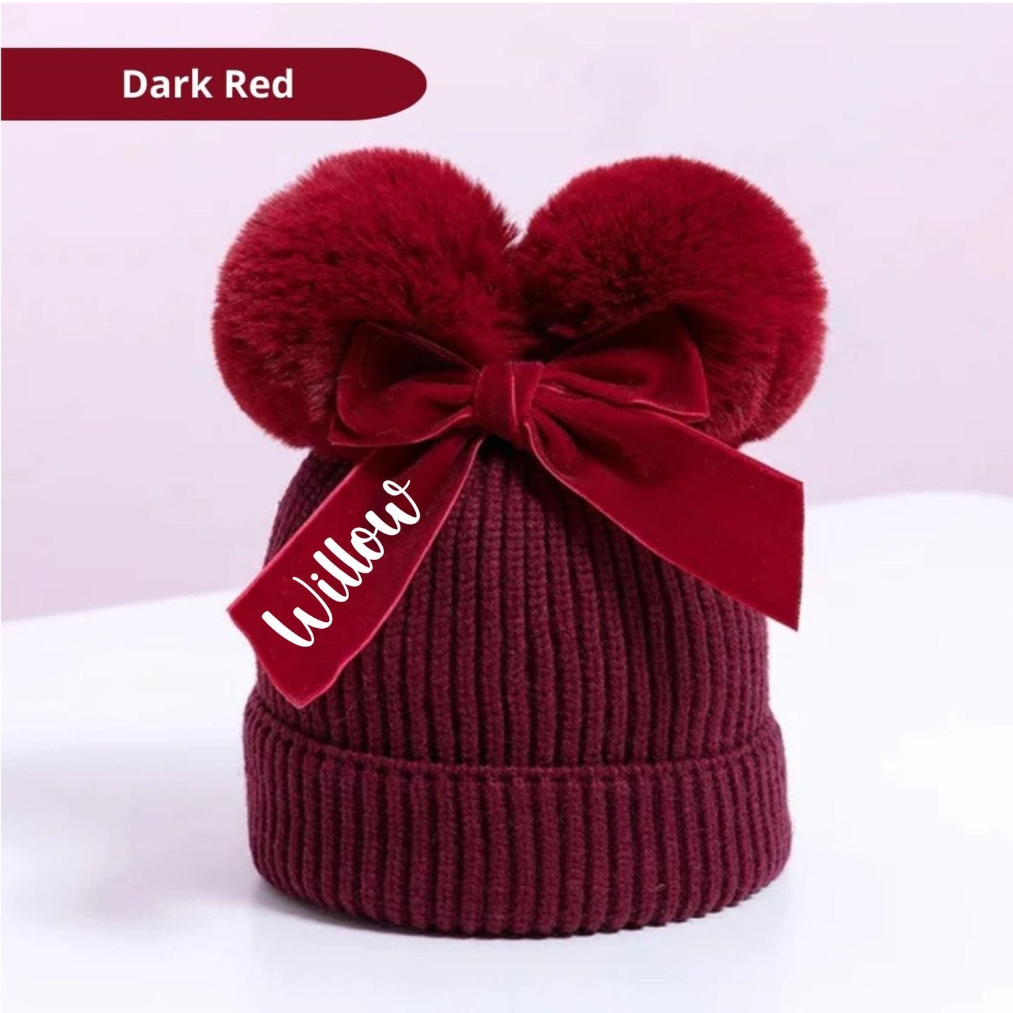 Girls Black Pom Pom Hat, Personalised Hat, Double Bobble Hat, Toddler Christmas Gift, Knitted Winter Hat With Bow, Ireland, Irish