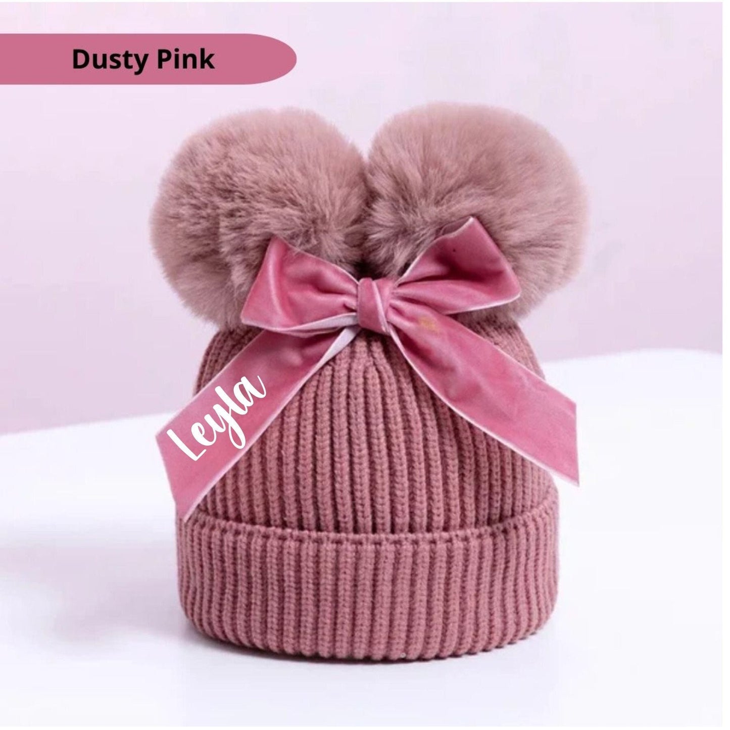 Girls Mustard Pom Pom Hat, Personalised Hat, Double Bobble Hat, Toddler Christmas Gift, Knitted Winter Hat With Bow, Ireland, Irish