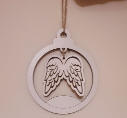 Personalised Memorial Christmas Tree Ornament, Angel Wings Decoration, Keepsake Gift, Flat Bauble, Ireland, Irish