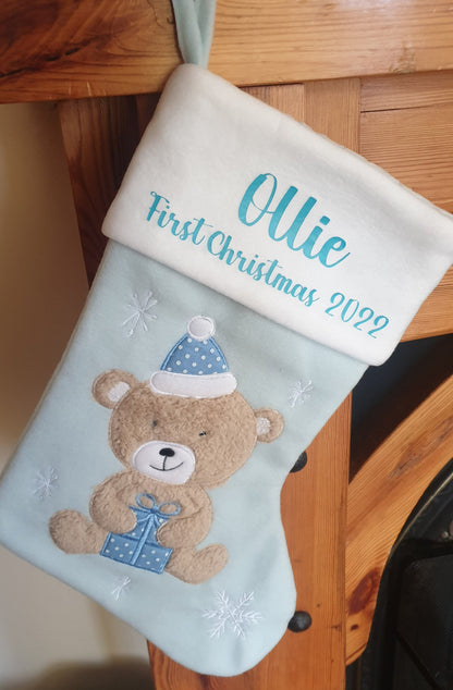 Personalised First Christmas Stocking, Baby's First Xmas, Custom, Teddy Bear Stocking, Baby Boy, Baby Girl, Gift For Newborn, Ireland, Irish