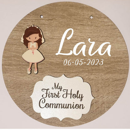 Holy Communion Gift | Communion Keepsake For Girls | 20cm Round Sign | Personalised | Hanging Decoration | Custom Gift | Irish |Ireland