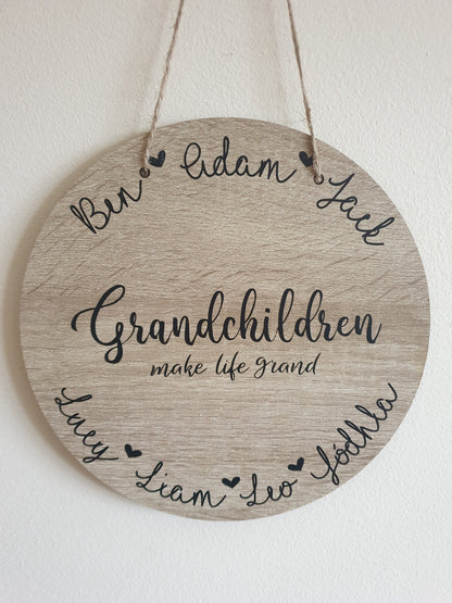 Personalised Round Grandchildren Sign | Grandparents | Plaque | Custom | Hanging Sign | Wooden | 20cm | Mothers Day Gift | Irish | Ireland