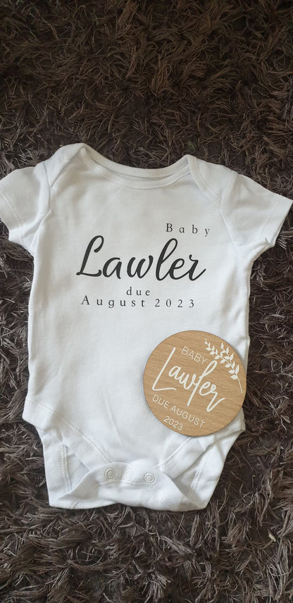 Personalised Pregnancy Announcement Baby Vest & Disc Set