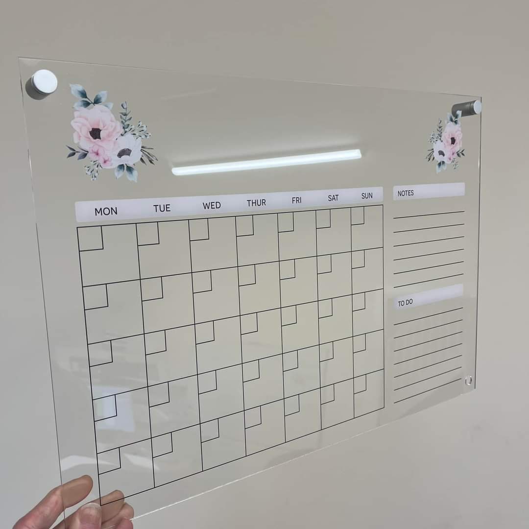 Large Acrylic Wall Planner, Personalised Family Calendar, A3 Monthly Planner, Floral Wall Planner, Household Organisation, Ireland, Irish