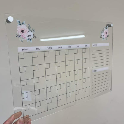 Large Acrylic Wall Planner, Personalised Family Calendar, A3 Monthly Planner, Floral Wall Planner, Household Organisation, Ireland, Irish