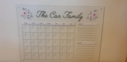 Large Acrylic Wall Planner, Personalised Family Calendar, A3 Monthly Planner, Floral Wall Planner, Household Organisation, Ireland, Irish