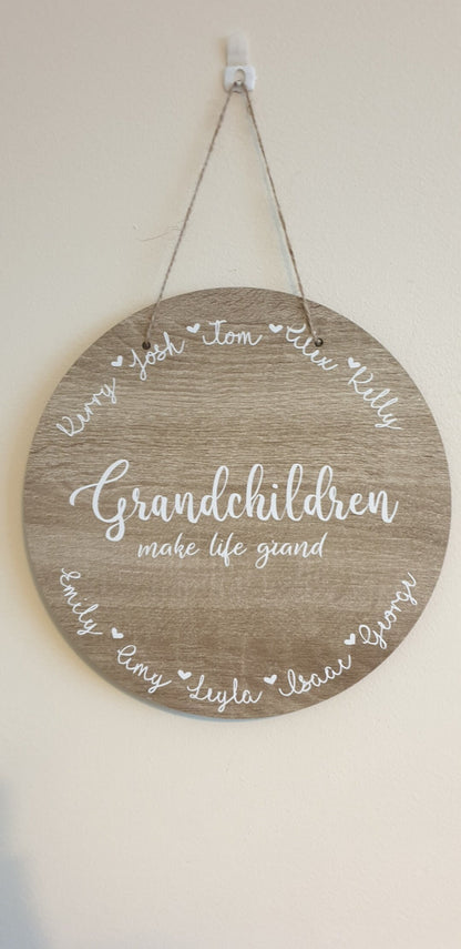 Personalised Round Grandchildren Sign | Grandparents | Plaque | Custom | Hanging Sign | Wooden | 20cm | Mothers Day Gift | Irish | Ireland