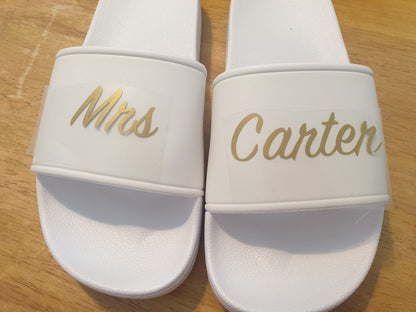 Personalised Bride White Sliders | Wedding Sandals | Flip Flops | Summer | Footwear | Honeymoon | Bride To Be Gift | Irish| Ireland
