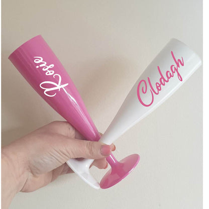 Personalised Plastic Champagne Flute, Hen Party, Bridal Party, Bridesmaid Gift, Wedding, Birthday, Pink Flute, White Flute, Ireland, Irish