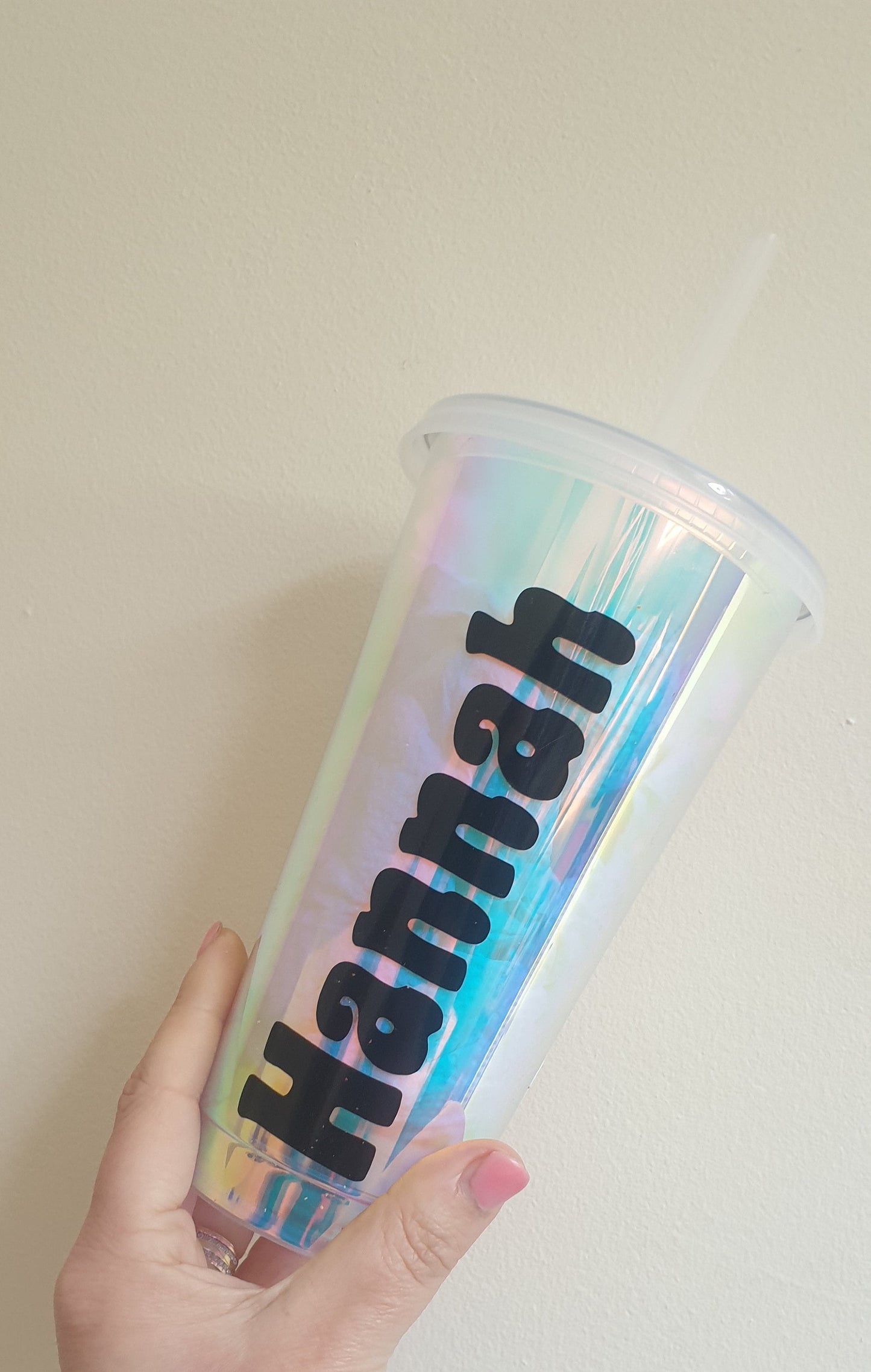 Personalised Holographic Cold Cup With Straw, Custom Tumbler, Girls Birthday, Reusable Cup, Opal Tumbler, Hen Party Gift, Ireland, Irish