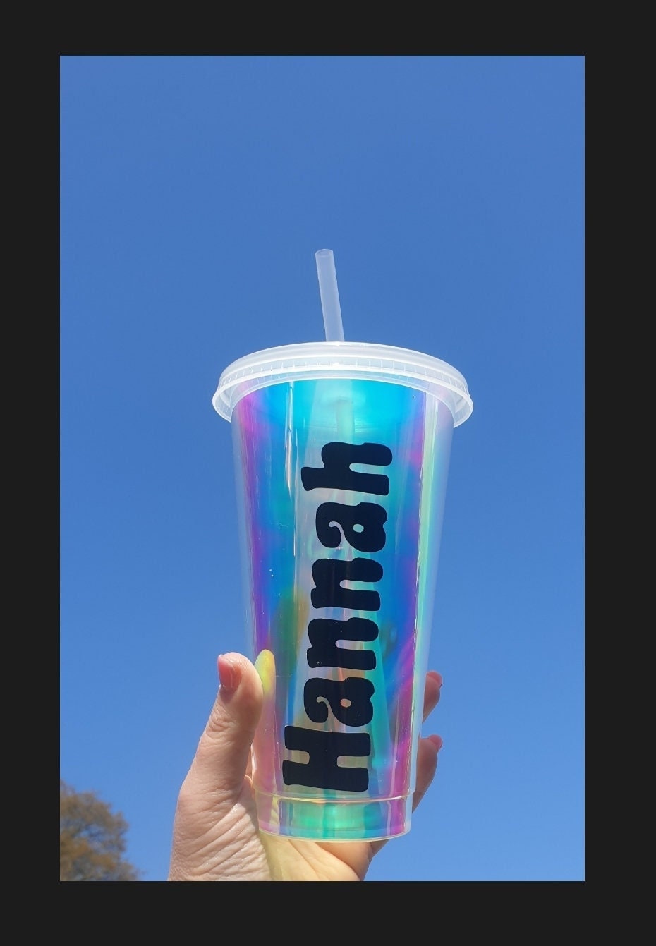 Personalised Holographic Cold Cup With Straw, Custom Tumbler, Girls Birthday, Reusable Cup, Opal Tumbler, Hen Party Gift, Ireland, Irish
