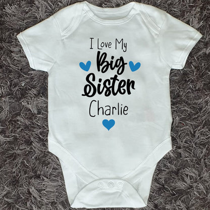 I Love My Big Sister Baby Vest | Personalised Baby Vest | Pregnancy Announcement | Sibling Gift | Bodysuit | Any Text | Ireland | Irish