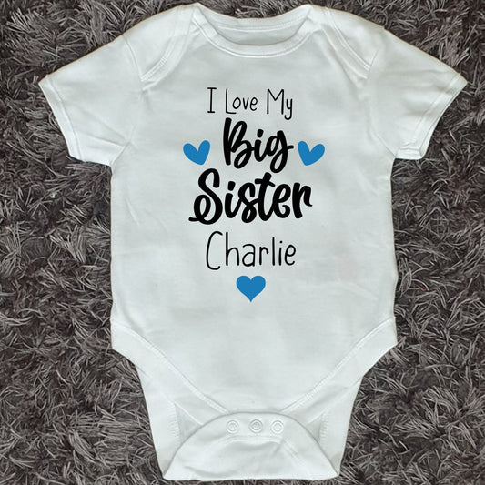 I Love My Big Sister Baby Vest | Personalised Baby Vest | Pregnancy Announcement | Sibling Gift | Bodysuit | Any Text | Ireland | Irish