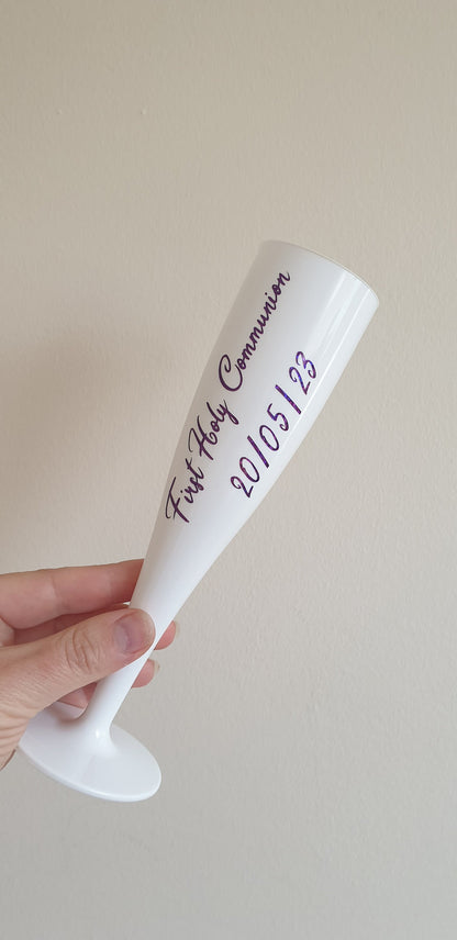 Personalised Plastic Champagne Flute, Hen Party, Bridal Party, Bridesmaid Gift, Wedding, Birthday, Pink Flute, White Flute, Ireland, Irish