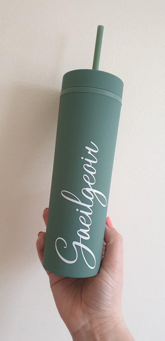 Personalised Skinny Tumbler, Teacher Gift 16oz Straw Cup With Lid, Reusable Cup, Hen Party Prop, Gift for Friend,  Ireland, Irish Language
