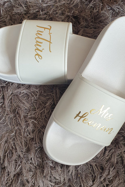 Personalised Bride White Sliders | Wedding Sandals | Flip Flops | Summer | Footwear | Honeymoon | Bride To Be Gift | Irish| Ireland