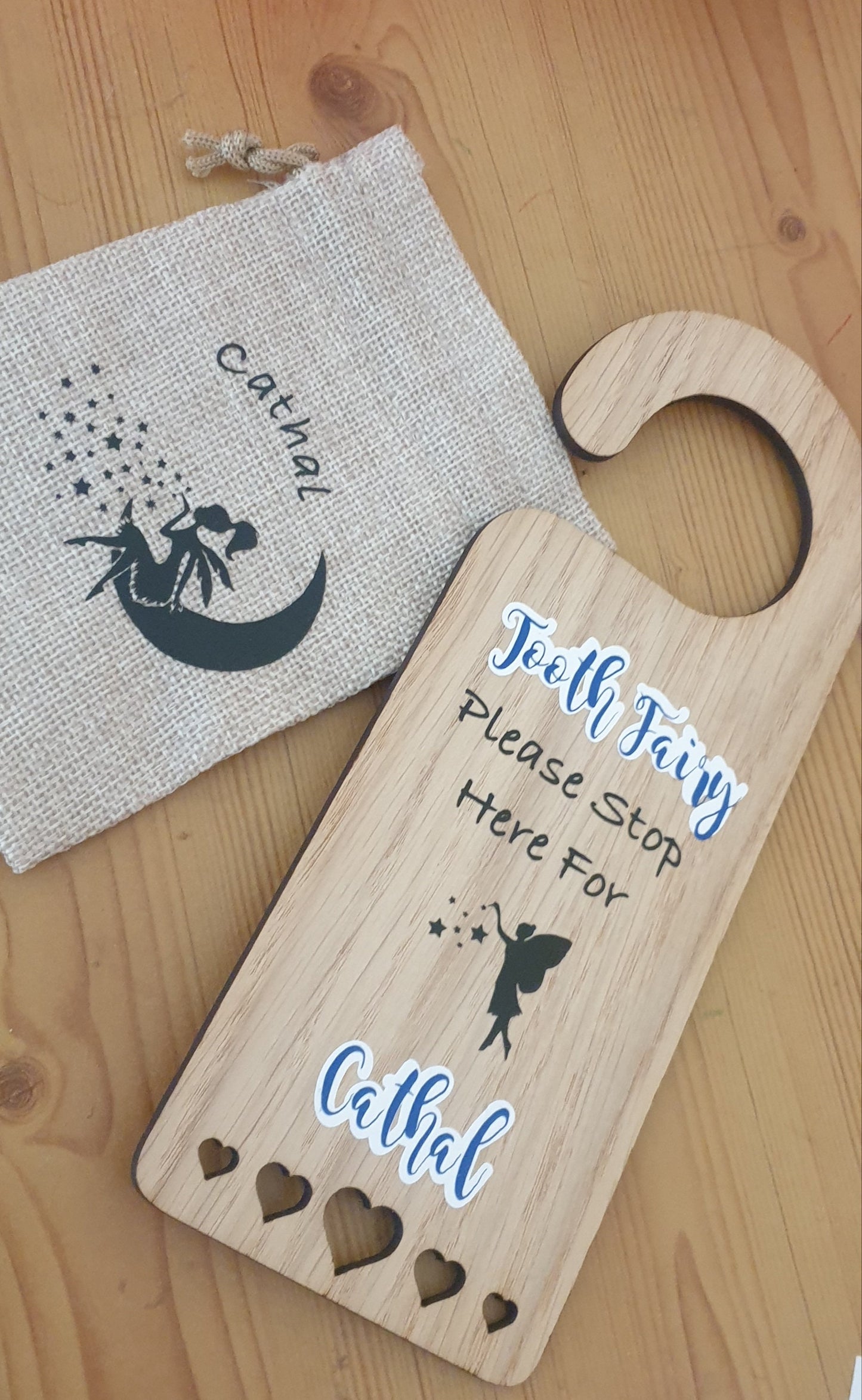 Personalised Tooth Fairy Set | Door Hanger | Lost Tooth And Coin Pouch | Letter from fairy | First Teeth | Tooth Bag | Ireland | Irish