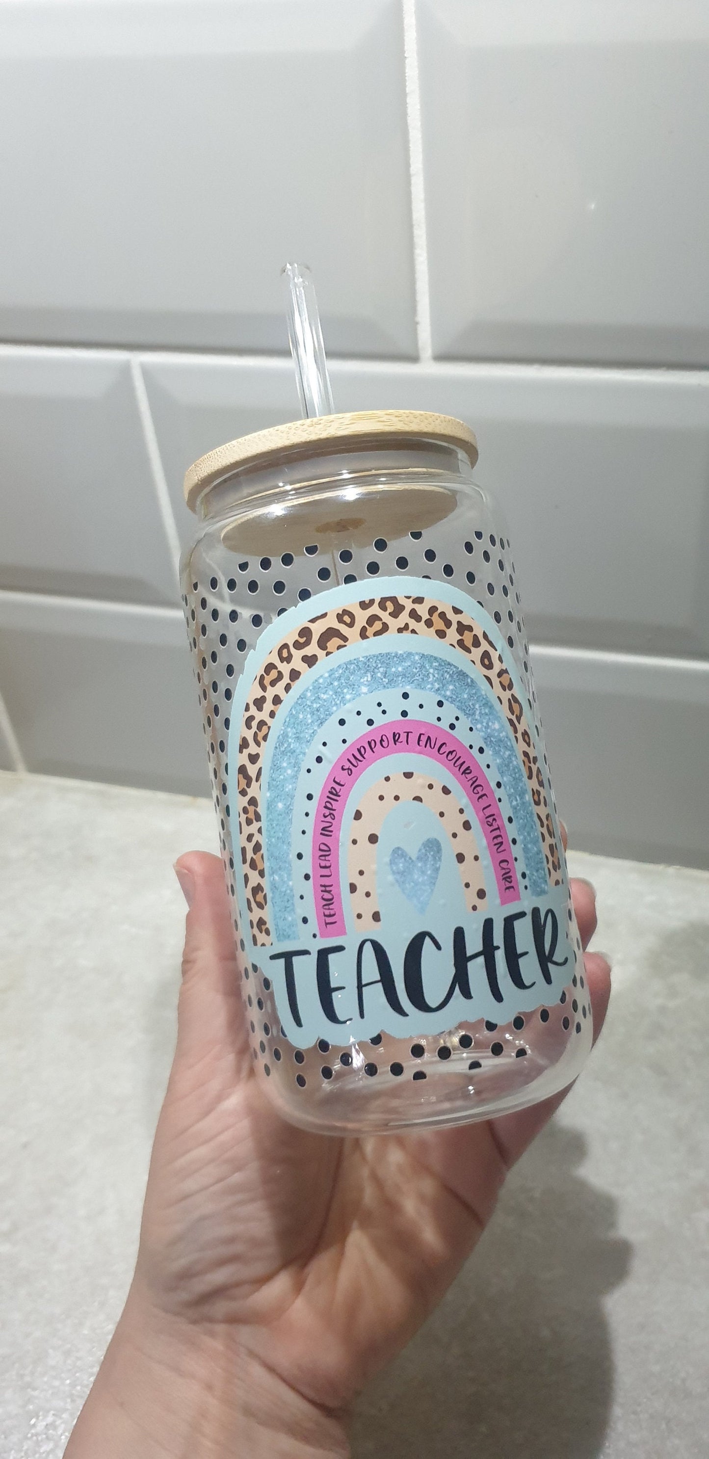 Teacher Glass Tumbler, End Of School, Teacher Gift, Iced Coffee Cup With Lid And Straw, Bamboo Glass Cup, Can Glass, Glass, Ireland, Irish