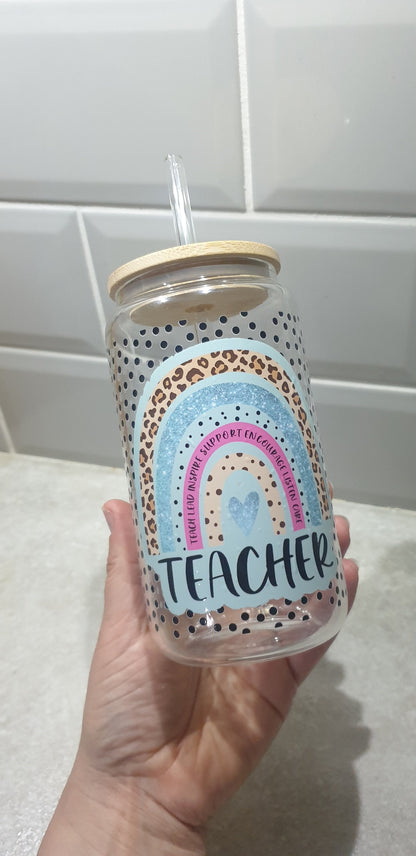 Teacher Glass Tumbler, End Of School, Teacher Gift, Iced Coffee Cup With Lid And Straw, Bamboo Glass Cup, Can Glass, Glass, Ireland, Irish