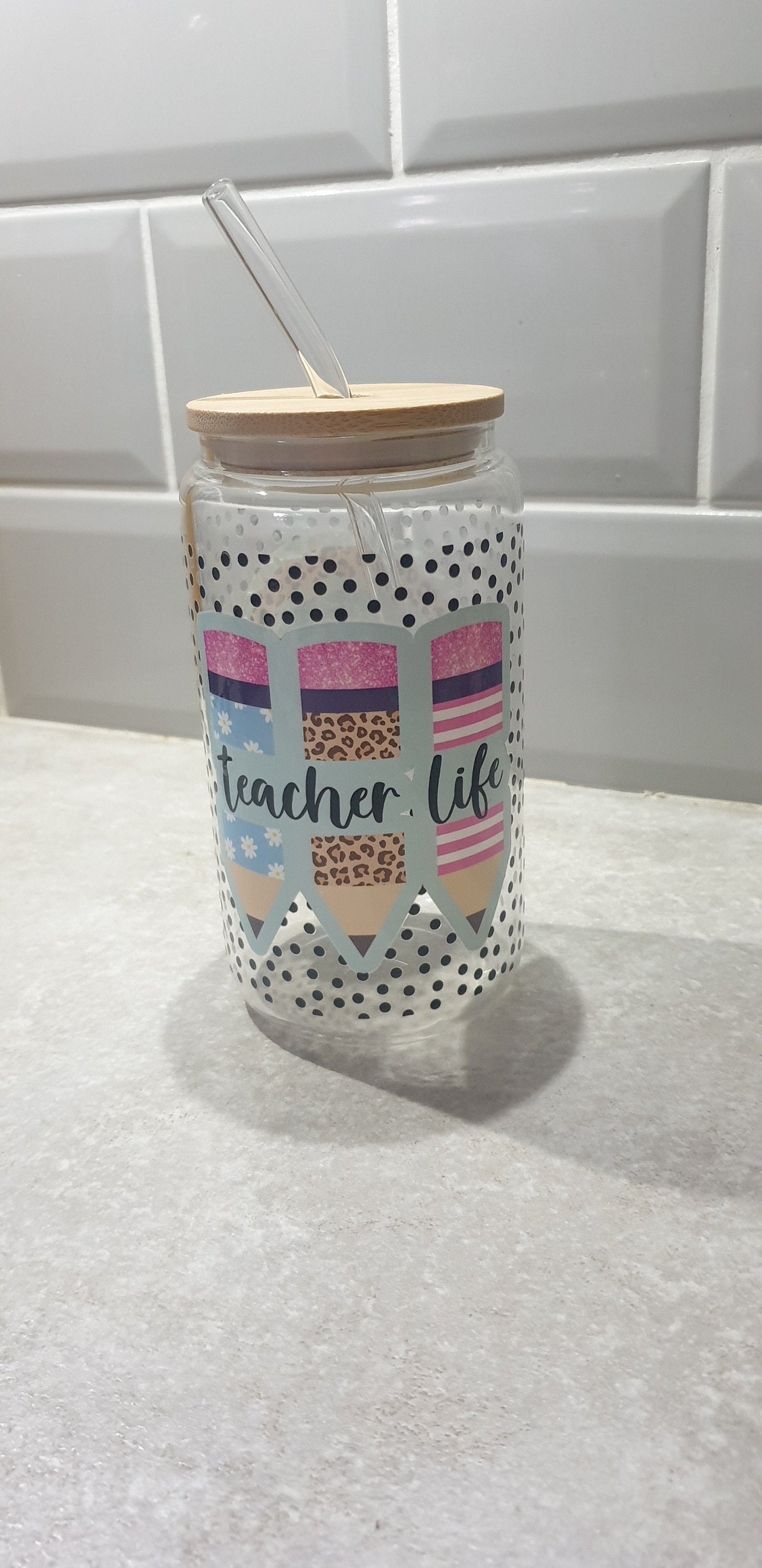 Teacher Glass Tumbler, End Of School, Teacher Gift, Iced Coffee Cup With Lid And Straw, Bamboo Glass Cup, Can Glass, Glass, Ireland, Irish