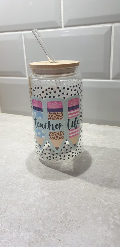 Teacher Glass Tumbler, End Of School, Teacher Gift, Iced Coffee Cup With Lid And Straw, Bamboo Glass Cup, Can Glass, Glass, Ireland, Irish