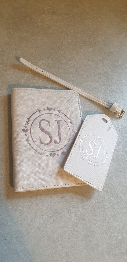 Personalised Initial Passport Cover And Luggage Tag Set | Passport Holder | Travel Gift | Holiday | Heart Monogram | Custom | Ireland Irish