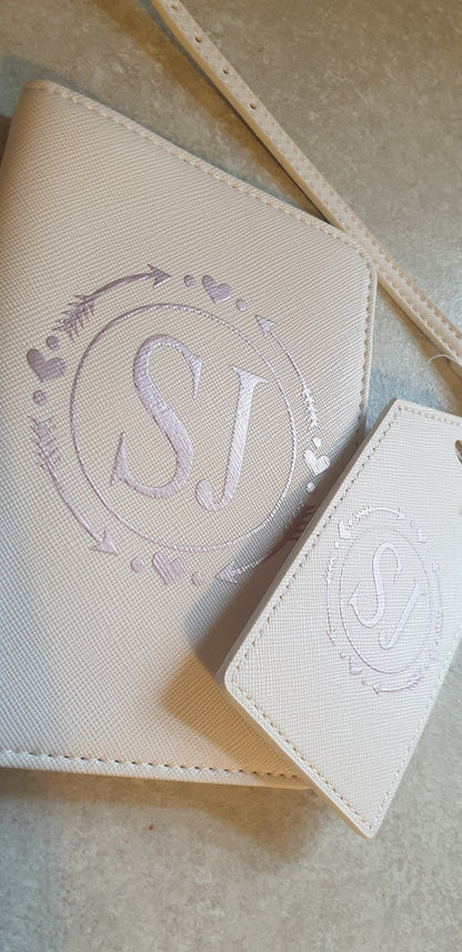 Personalised Initial Passport Cover And Luggage Tag Set | Passport Holder | Travel Gift | Holiday | Heart Monogram | Custom | Ireland Irish