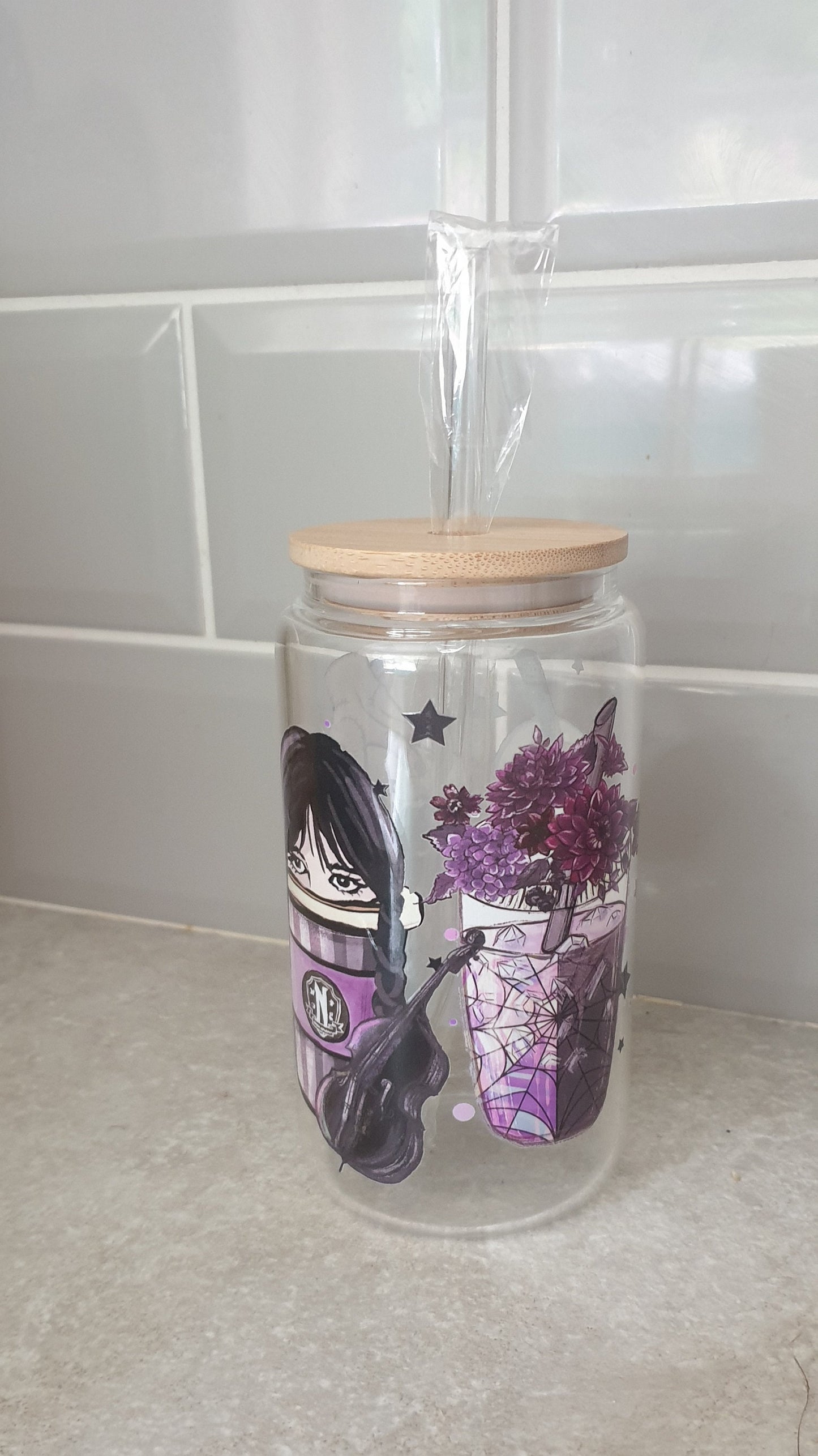 Gothic Girl Glass Tumbler, Iced Coffee Cup With Lid And Straw, Bamboo Glass Cup, Can Glass, Gift For Teenager, Friend Gift, Ireland, Irish