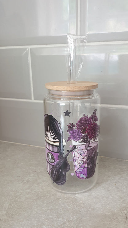 Gothic Girl Glass Tumbler, Iced Coffee Cup With Lid And Straw, Bamboo Glass Cup, Can Glass, Gift For Teenager, Friend Gift, Ireland, Irish