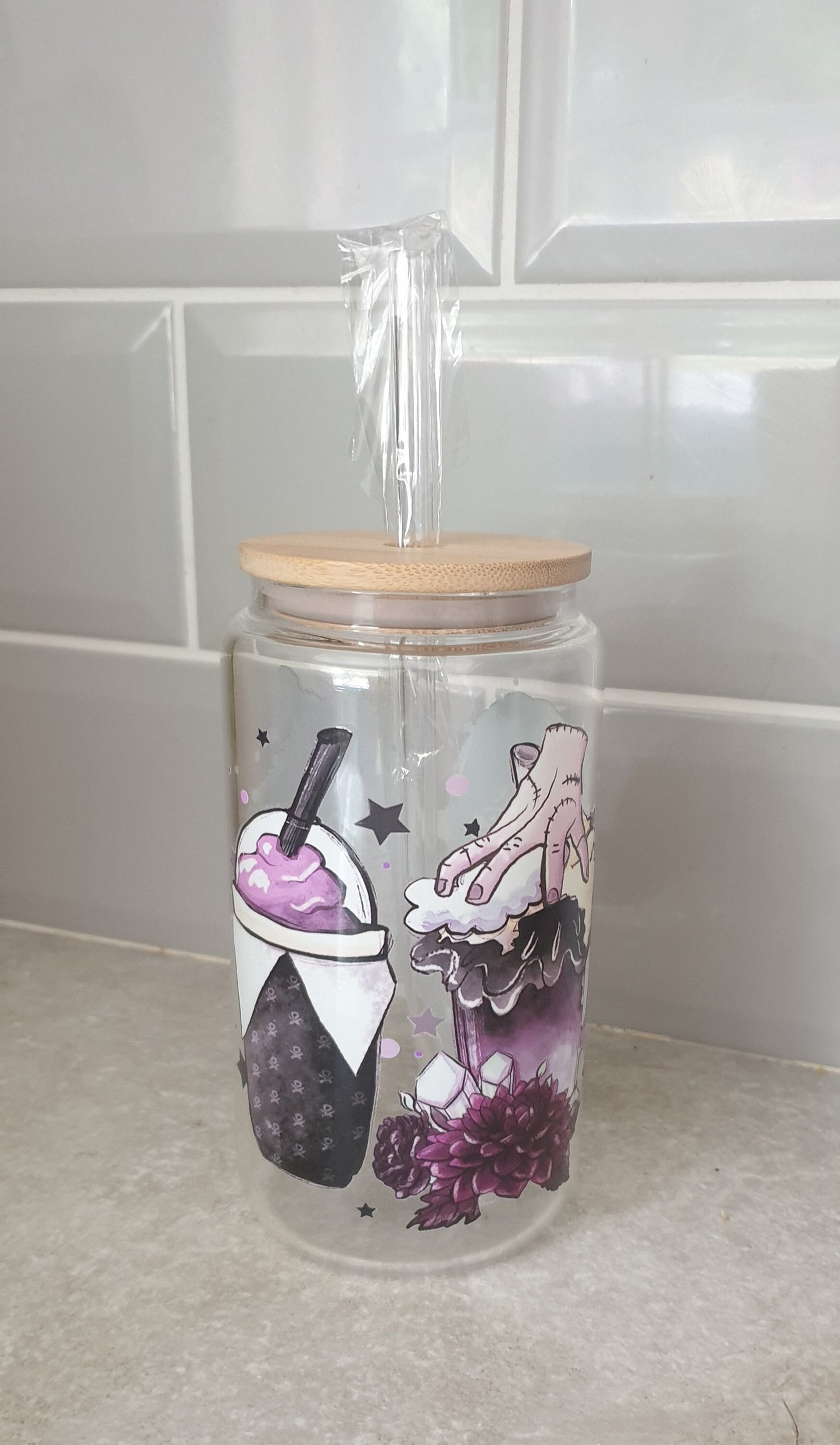 Gothic Girl Glass Tumbler, Iced Coffee Cup With Lid And Straw, Bamboo Glass Cup, Can Glass, Gift For Teenager, Friend Gift, Ireland, Irish