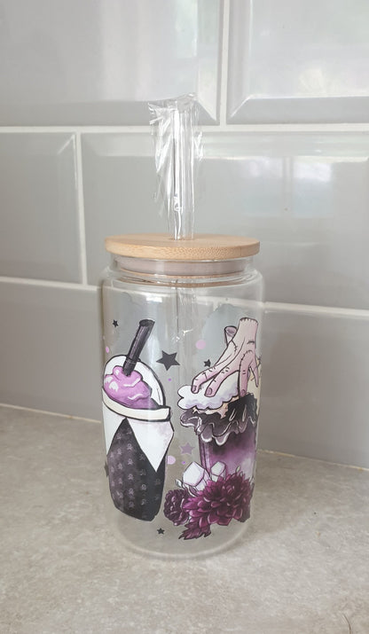 Gothic Girl Glass Tumbler, Iced Coffee Cup With Lid And Straw, Bamboo Glass Cup, Can Glass, Gift For Teenager, Friend Gift, Ireland, Irish