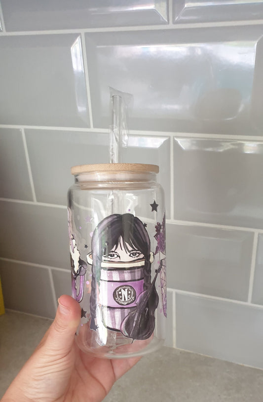 Gothic Girl Glass Tumbler, Iced Coffee Cup With Lid And Straw, Bamboo Glass Cup, Can Glass, Gift For Teenager, Friend Gift, Ireland, Irish