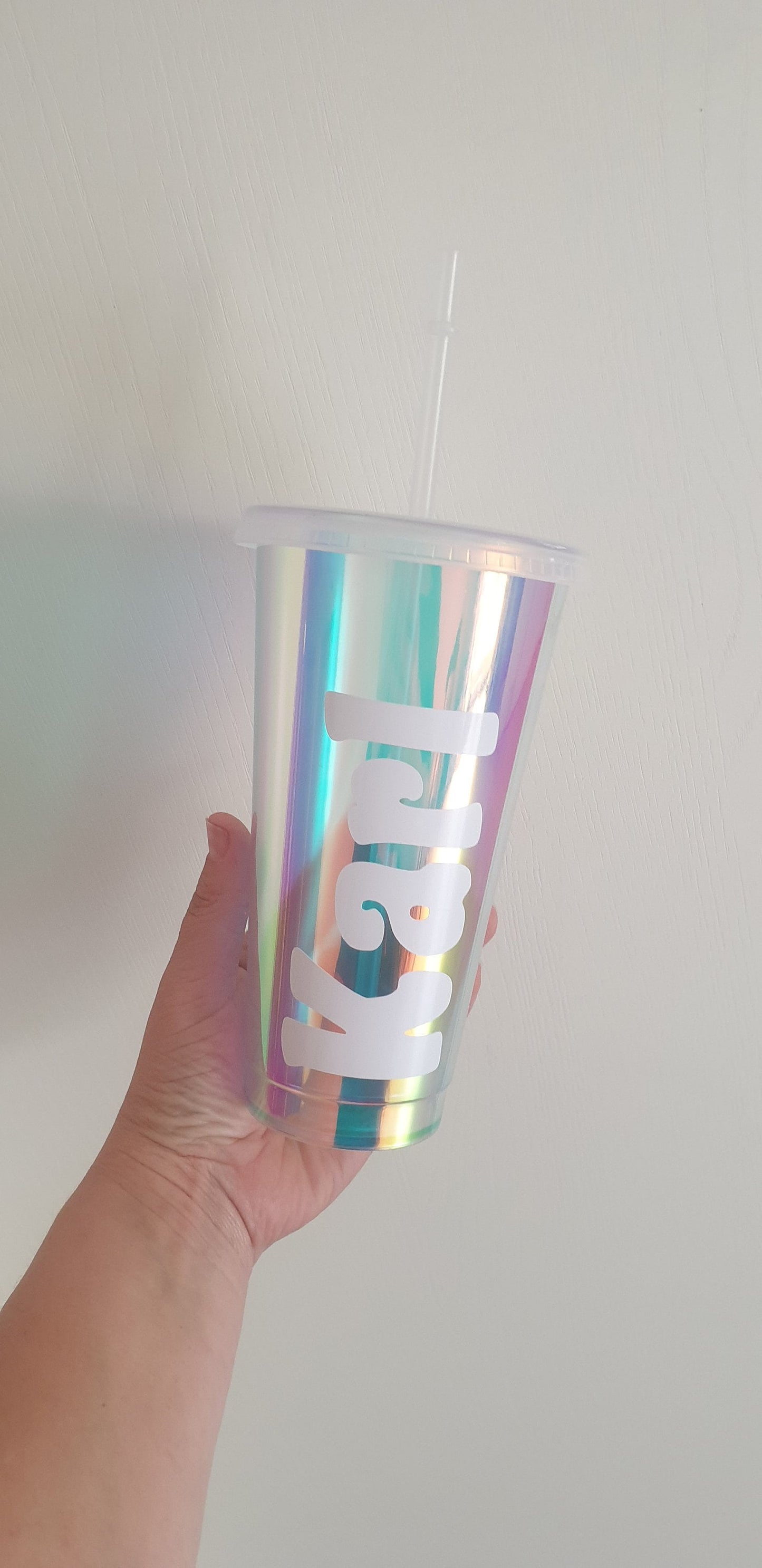 Personalised Holographic Cold Cup With Straw, Custom Tumbler, Girls Birthday, Reusable Cup, Opal Tumbler, Hen Party Gift, Ireland, Irish
