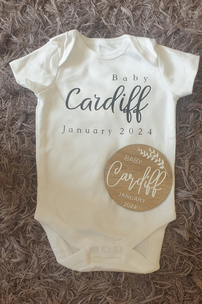 Personalised Pregnancy Announcement Baby Vest & Disc Set